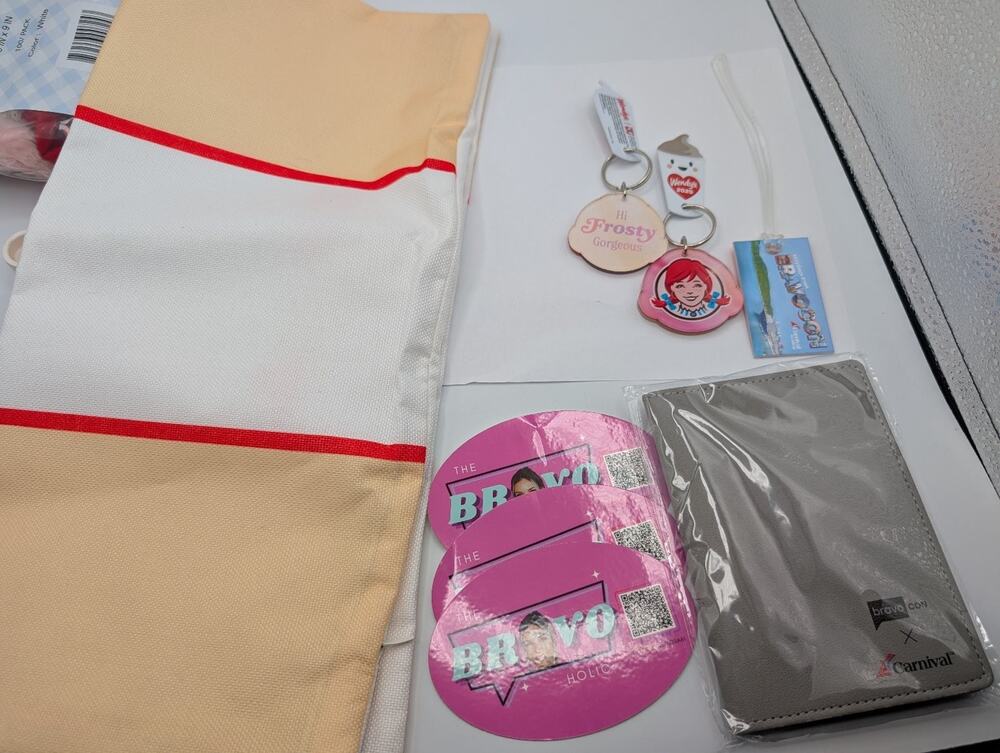 BravoCon x Carnival Cruise Wendy's Souvenir Lot Pillowcase Keychains Coasters